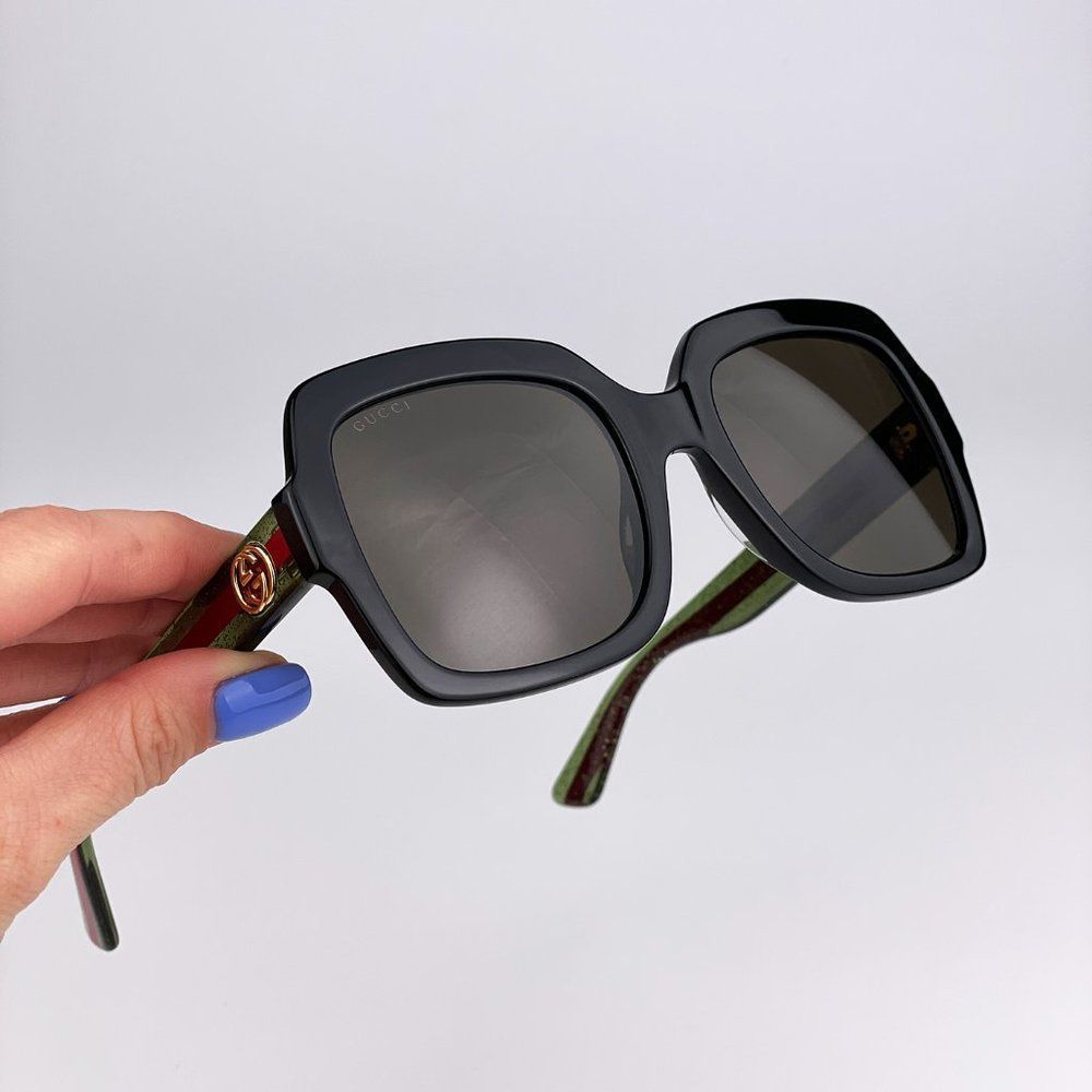 GUCCI WEB GG0036SN 002 Sunglasses Black Green Red Square Women - Picture 9 of 10